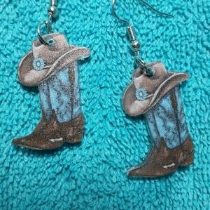 Acrylic western boots and hat wire earrings